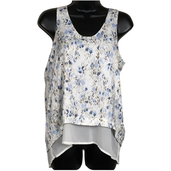 Gap Tank Top Double Layer Floral Print‎ Sleeveless Blouse Women's XS Cream Blue - Picture 1 of 8